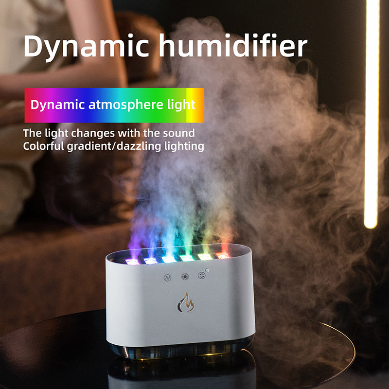 "Hot Sale Dynamic Flame Humidifier USB Portable H20 Smart Ultrasonic Voice-Control Room Humidifier With 7 Colors Light"