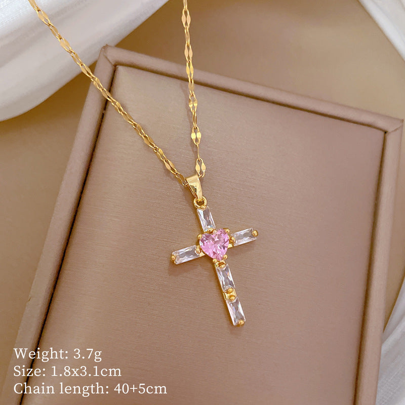 Cross Light Luxury Temperament Gorgeous Full Diamond Necklace