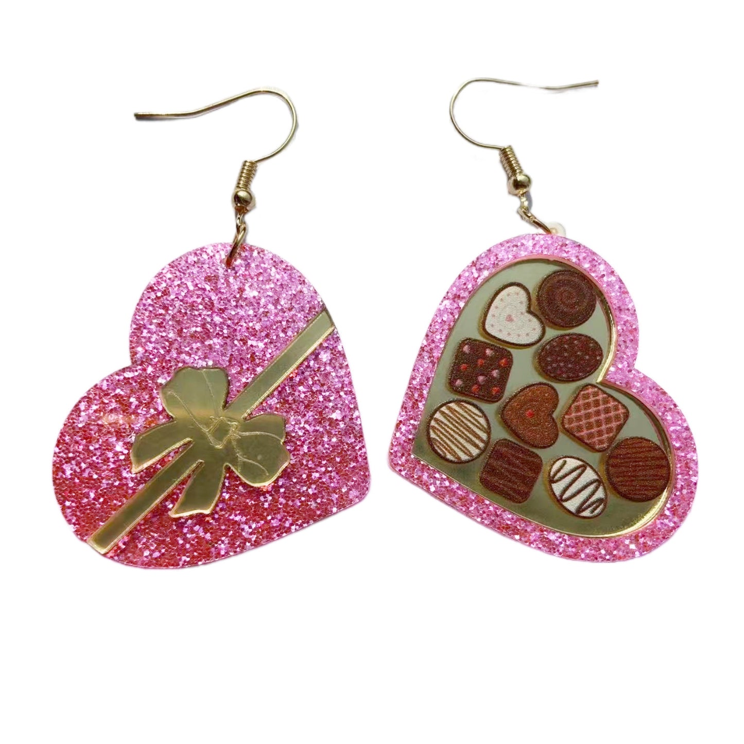 "Valentine's Day Heart-shaped Earrings – Peach Heart Rocket Gift Box Ice Cream Drop Earrings"