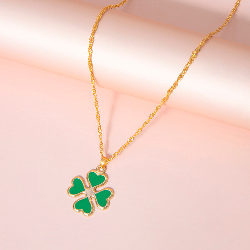 "Enamel Green Four-Heart Clover Necklace for Women – A Symbol of Luck and Elegance"