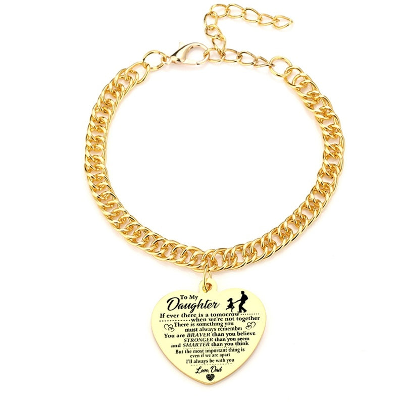 Gold Color To My Daughter Heart Pendant, Thick Chain Bracelets For Women