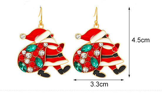 "Personalized Cute Santa Claus Earrings with Colorful Rhinestones – Fashionable Christmas Jewelry for Women"