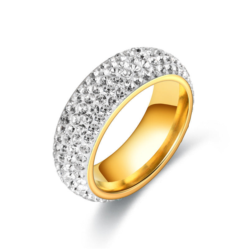 "Titanium Steel Five-Row Full Diamond Ring for Women – Luxurious & Radiant Design"