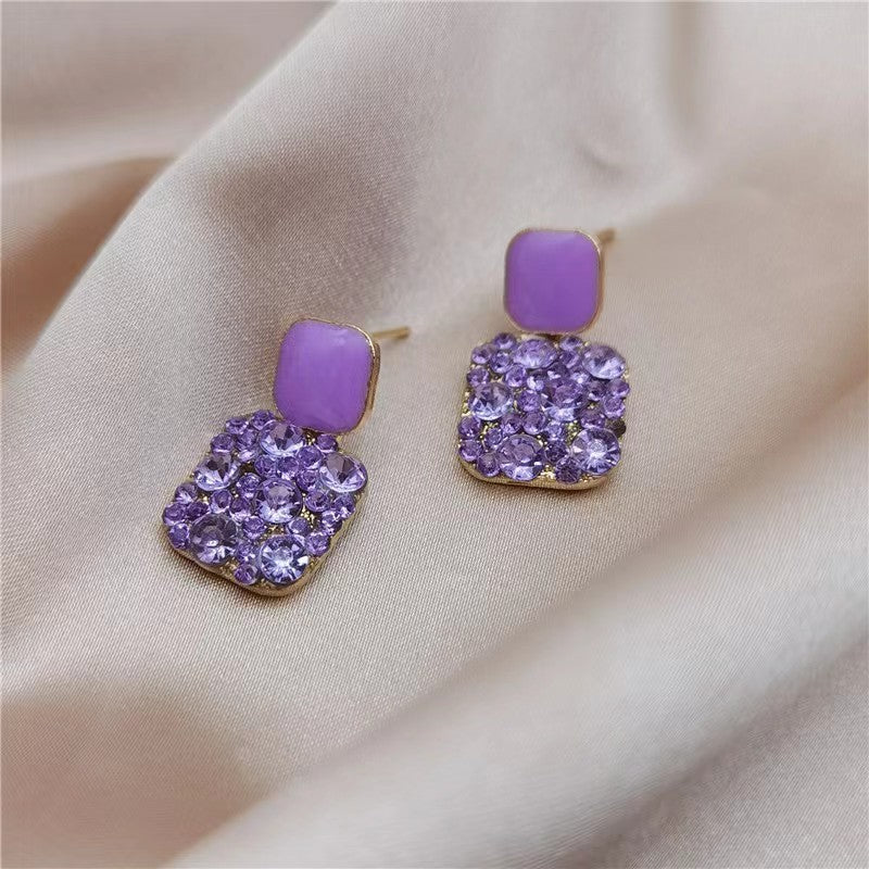 European And American Style Purple Diamond Square Earrings