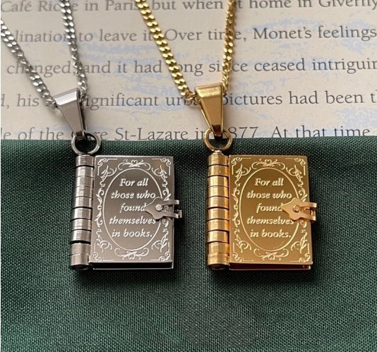 Book Lover Necklace Carved Openable Book Necklace