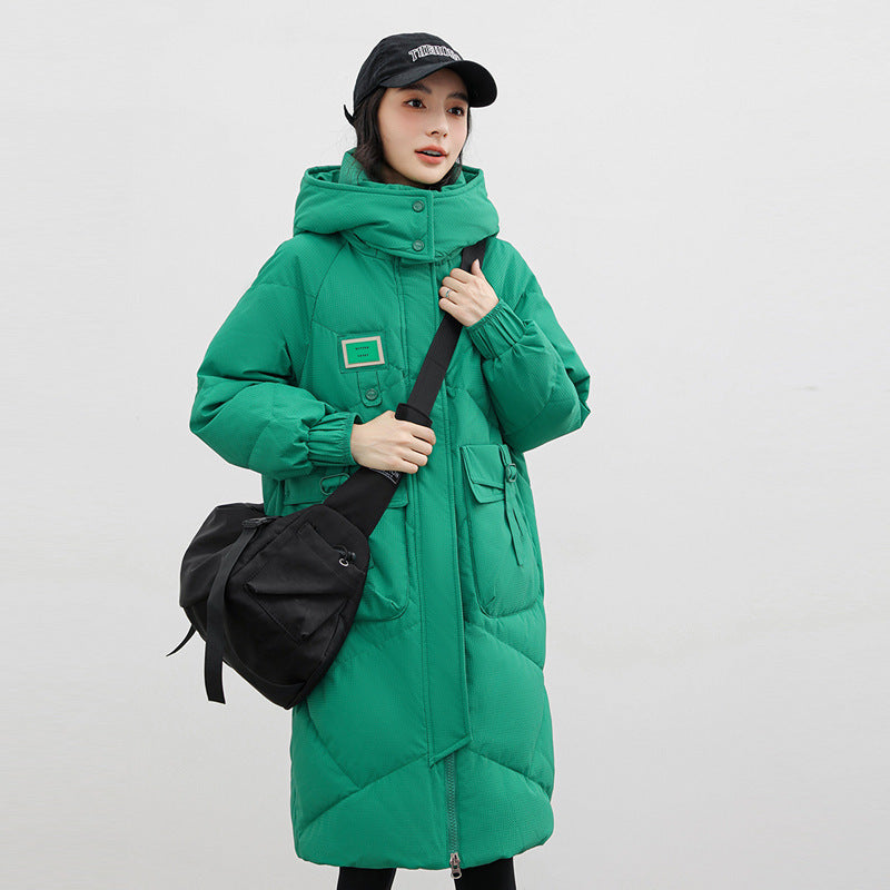 "Detachable Hat Cotton Coat – Over-the-Knee Padded Down Jacket for Winter"