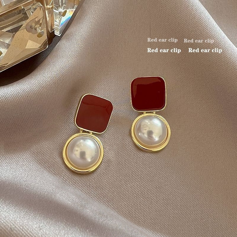 "Square Pearl Metal Alloy Earrings – Elegant Statement Piece"