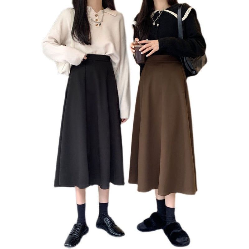 "Classic Black Woolen A-Line Skirt – High-Waist Essential for Autumn & Winter"