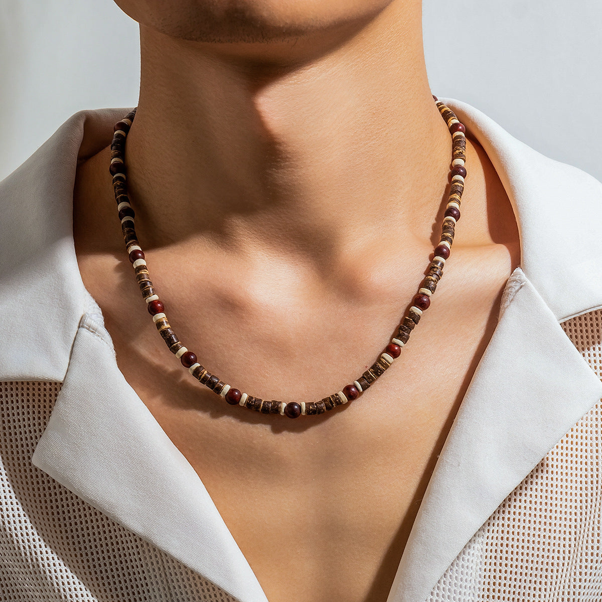 Men's Bohemian Wooden Bead Stitching Beaded Necklace