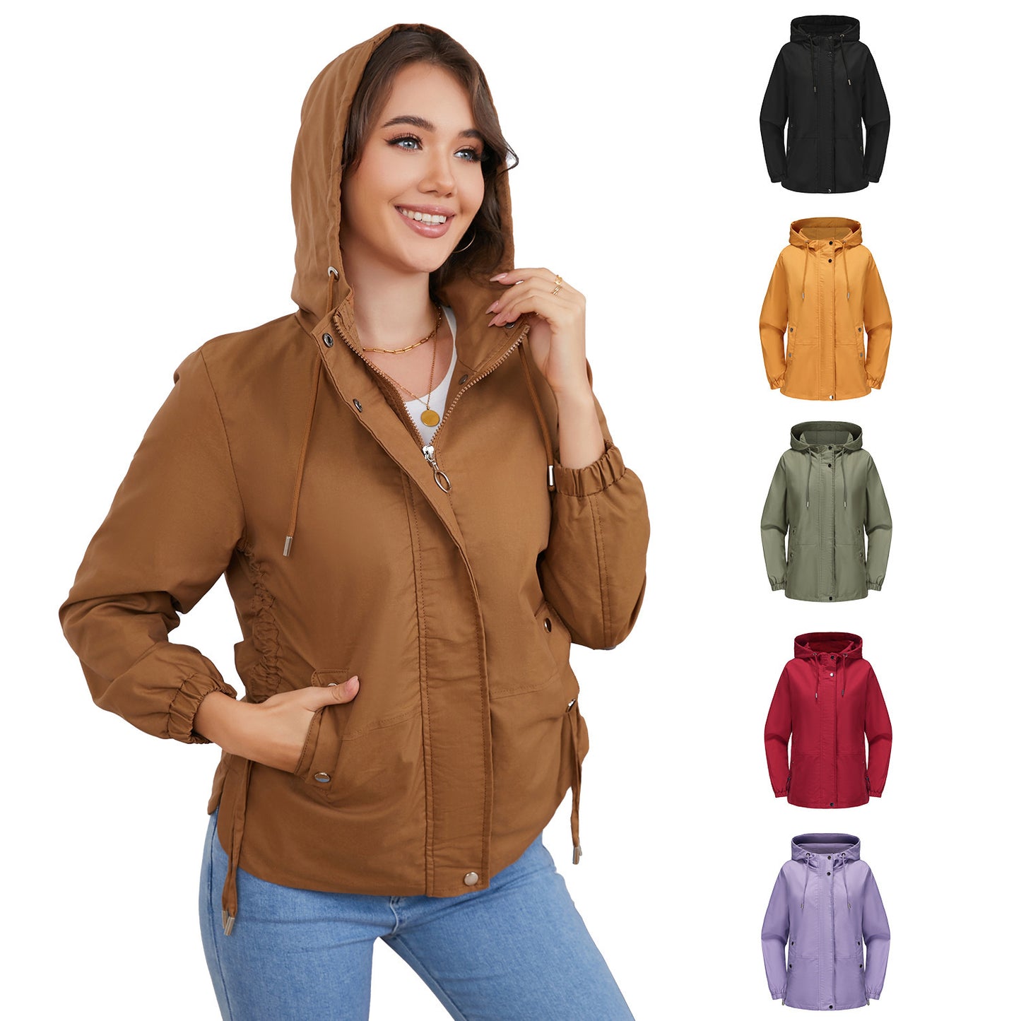 "Women's Loose Windproof Hooded Long Sleeve Jacket"