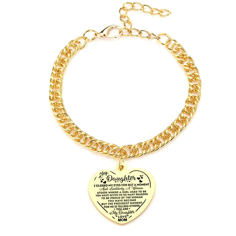 Gold Color To My Daughter Heart Pendant, Thick Chain Bracelets For Women