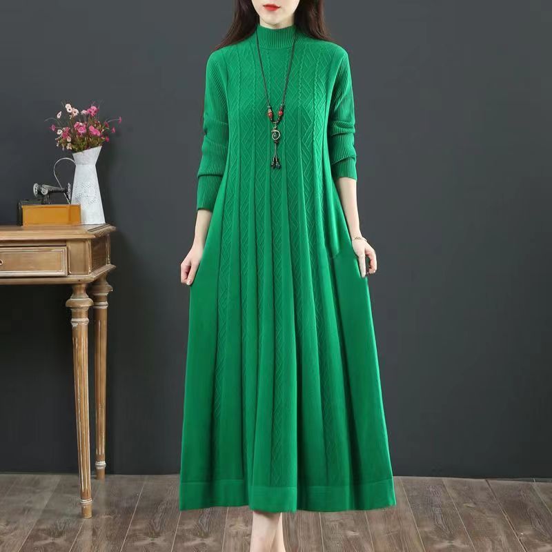 "Women's Loose Solid Color Sweater Pleated Dress – Casual Chic for Everyday Style"