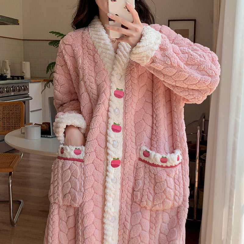 "Autumn and Winter Coral Velvet Cartoon Pajamas for Women – Cozy Homewear Set"