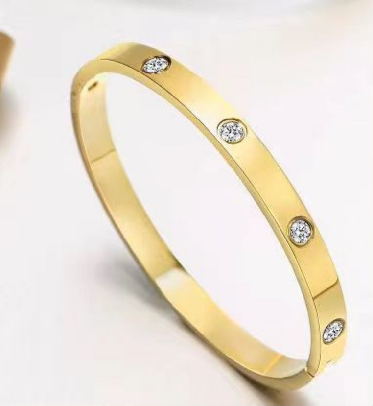 Gold Bracelets For Women 14K Gold Plated Friendship Love Bangle Bracelets Cubic Zirconia Stainless Steel Bracelet Jewelry, Christmas, Valentine and Graduation Gift For Women or Teen Girls.