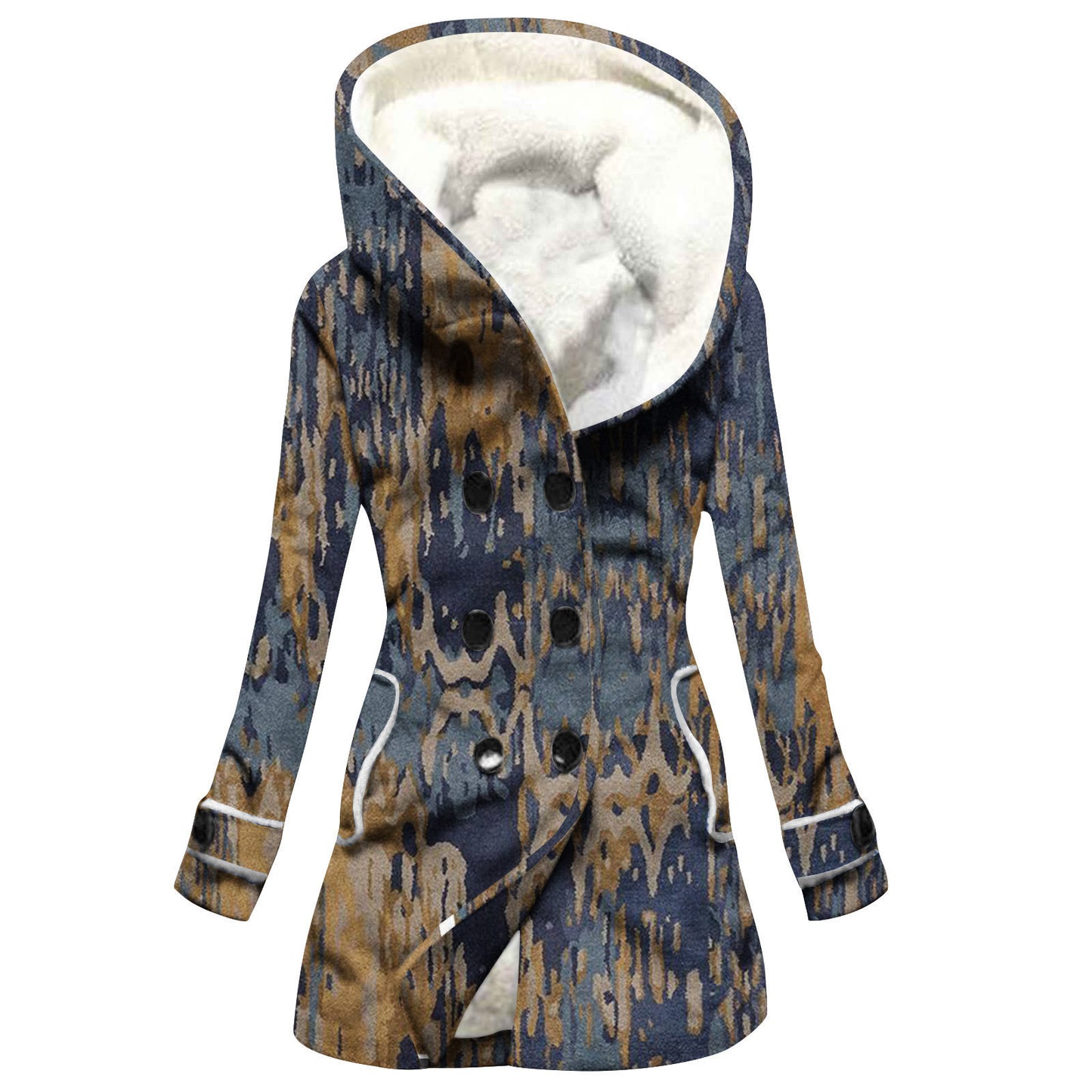 "Women's Winter Windbreaker – Thickened Imitation Lamb Stitching Floral Hooded Coat"