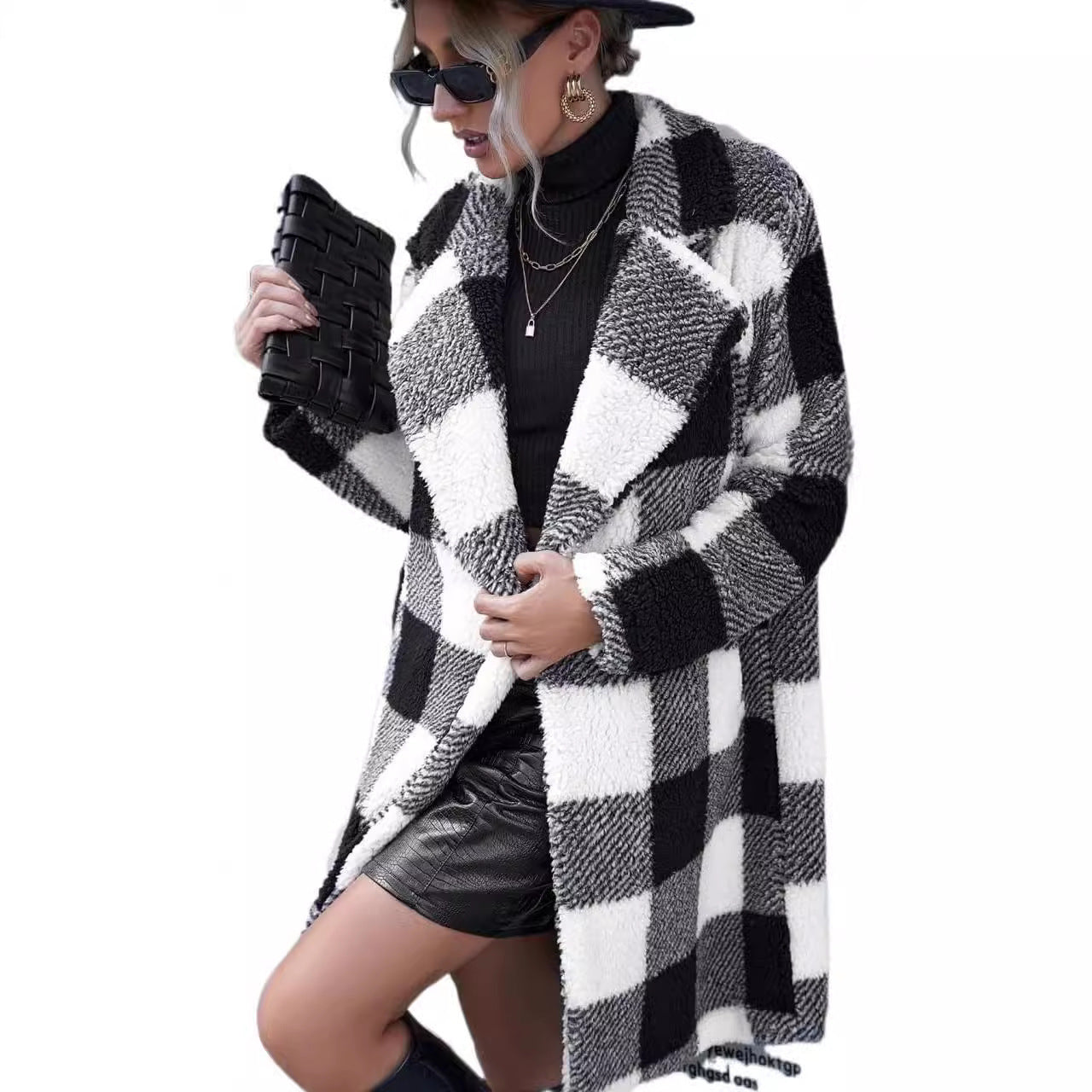 "Women's Lapel Long Sleeve Non-Buckle Plaid Long Coat"