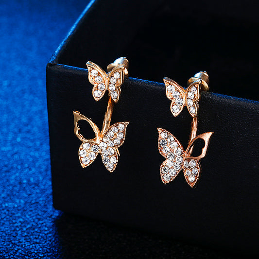 Zircon Hollow Full Diamond Butterfly Earrings