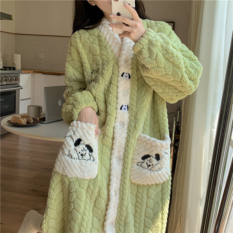 "Autumn and Winter Coral Velvet Cartoon Pajamas for Women – Cozy Homewear Set"