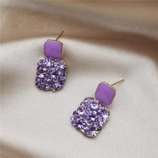 European And American Style Purple Diamond Square Earrings