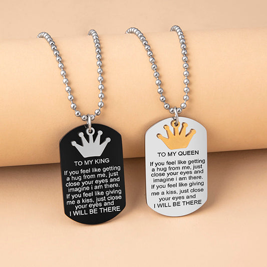 "Crown Charms Couple Necklace – To My King & Queen Inspirational Pendants in Stainless Steel"