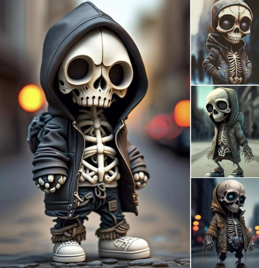 "Halloween Cool Skeleton Figurines – Resin Skeleton Doll Ornaments for Spooky Home Decor"