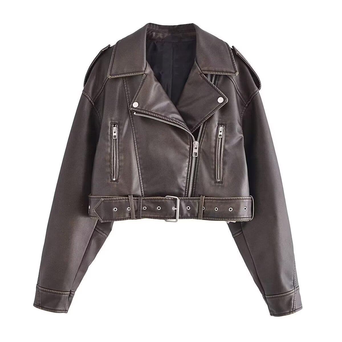 "Women's Genuine Leather Motorcycle Jacket - Classic Biker Style"