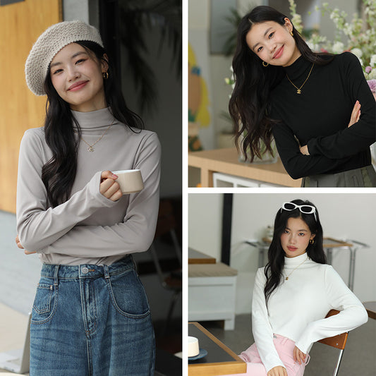 "Women's Outer Casual Top – Simple Mid-Collar Sweater for Inner Wear"