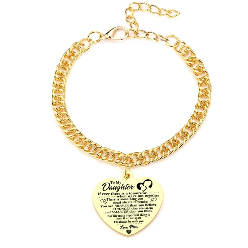 Gold Color To My Daughter Heart Pendant, Thick Chain Bracelets For Women