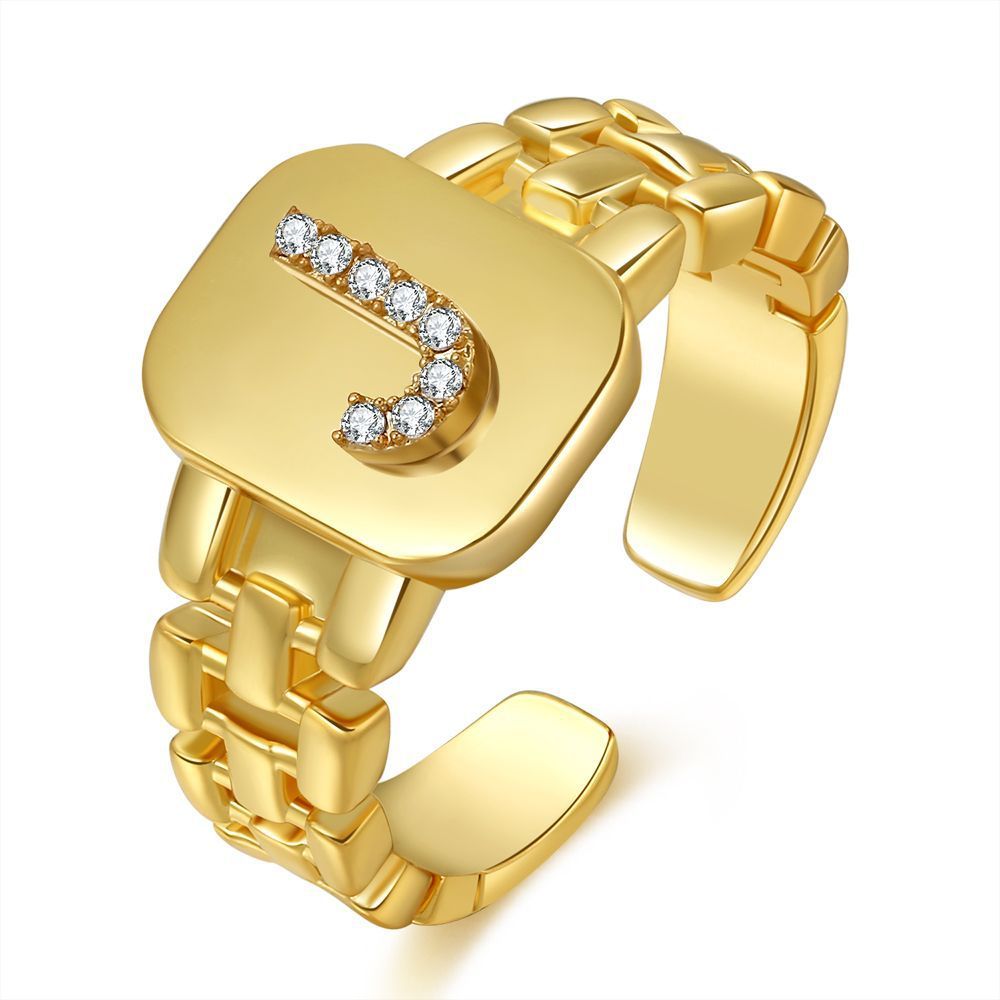 "Fashion Jewelry Letter Series Gold-Plated Zircon Strap Design Ring"