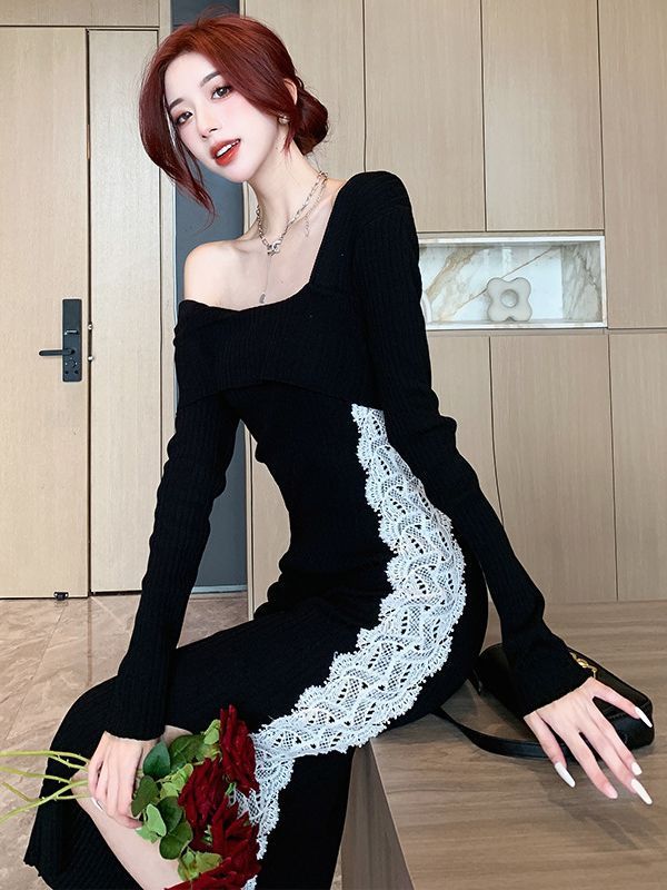 "French Socialite Knitted Long Dress – Elegant Autumn Style"