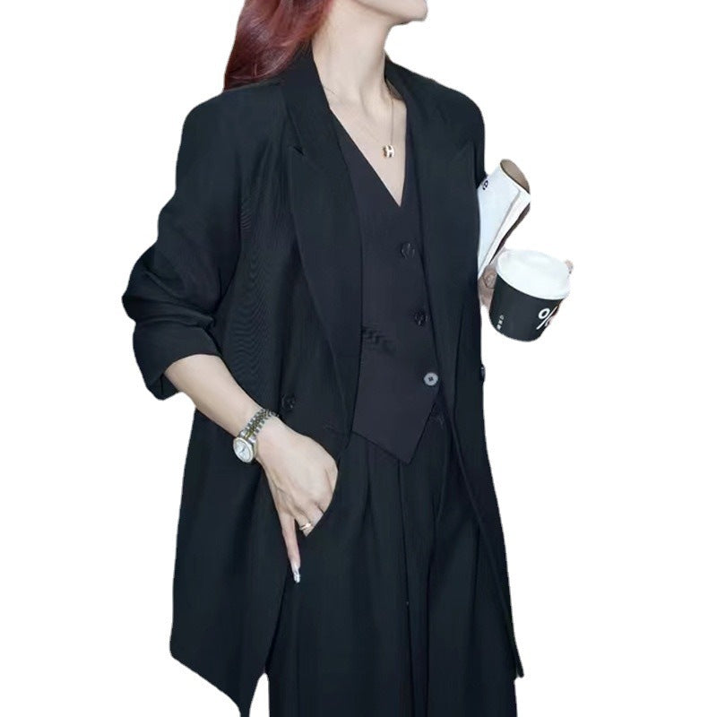 "Elegant High-Rise Slimming Korean Three-Piece Suit for Women – Ultimate Blend of Style & Sophistication"