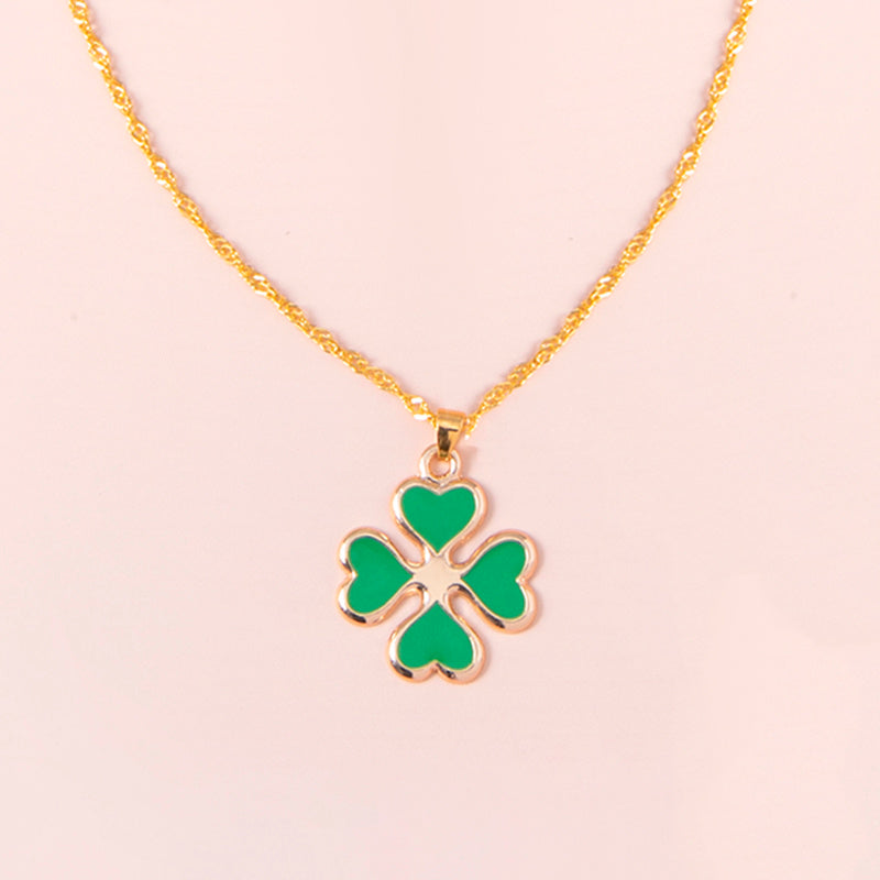 "Enamel Green Four-Heart Clover Necklace for Women – A Symbol of Luck and Elegance"