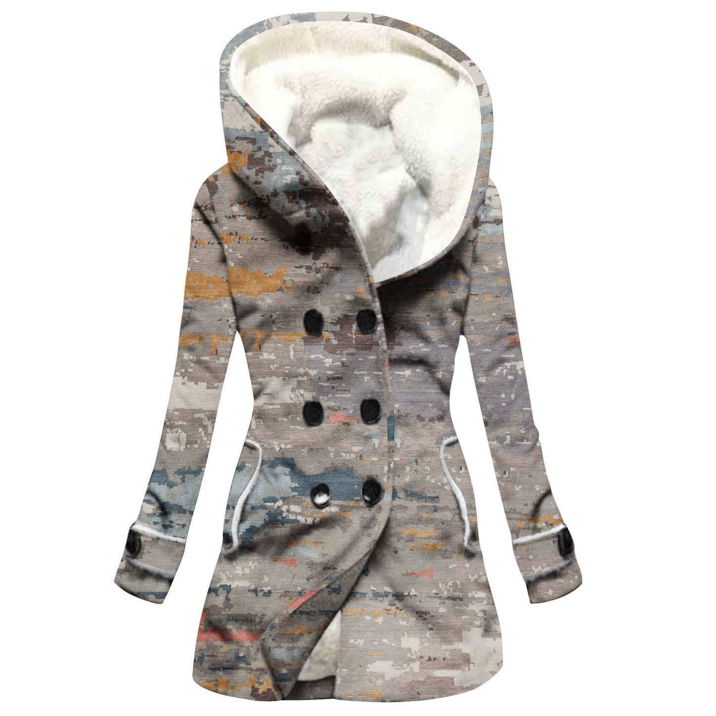 "Women's Winter Windbreaker – Thickened Imitation Lamb Stitching Floral Hooded Coat"