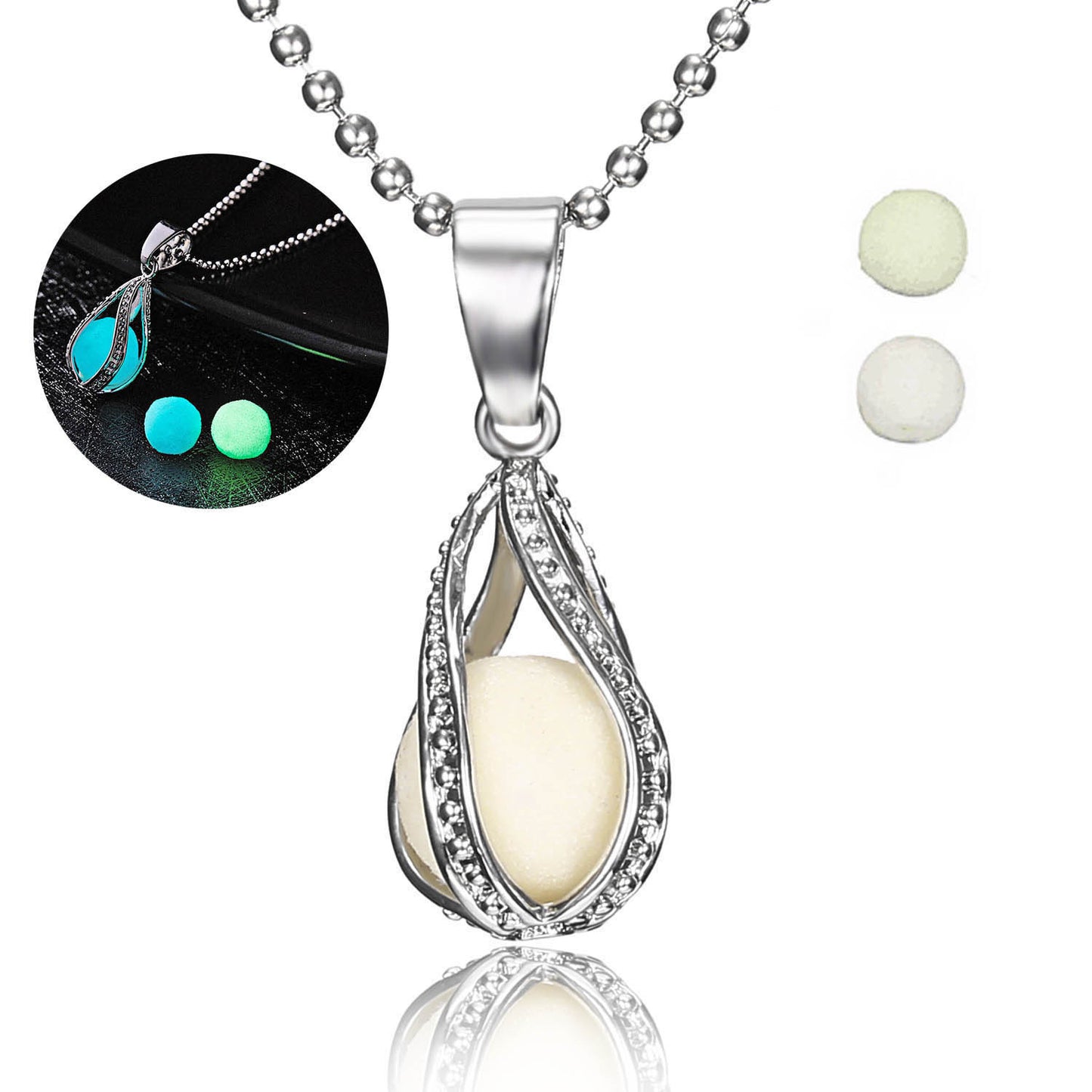 "Glow In The Dark Moon, Square, Heart Necklaces – Hollow Water Drop Pendant for Women with Night Fluorescence Light"