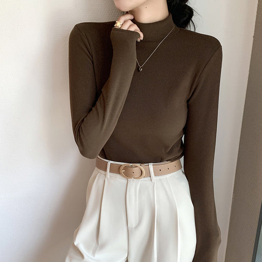 "Half Turtleneck Double-sided Dralon Bottoming Shirt For Women – Spring and Autumn Fashion"