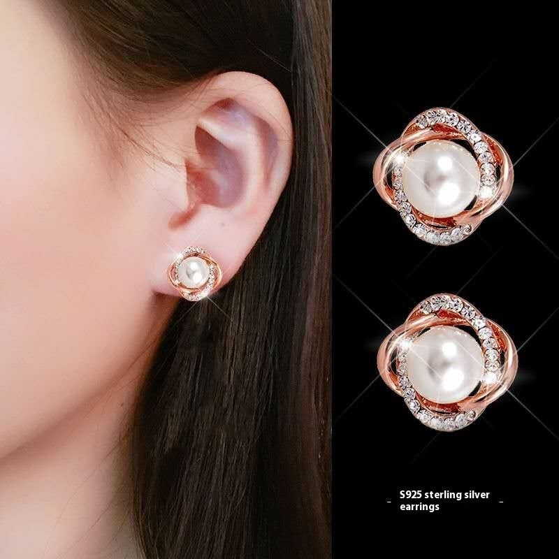 Rose Type Pearl Elegant Ear Studs Temperament Trend