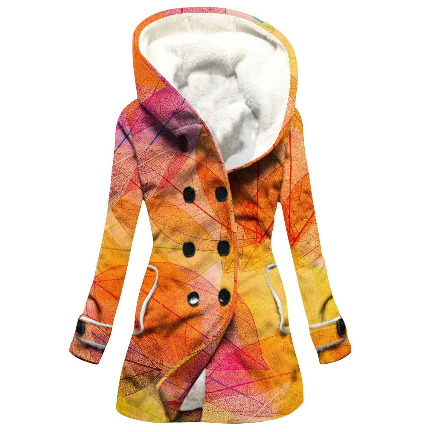 "Women's Winter Windbreaker – Thickened Imitation Lamb Stitching Floral Hooded Coat"