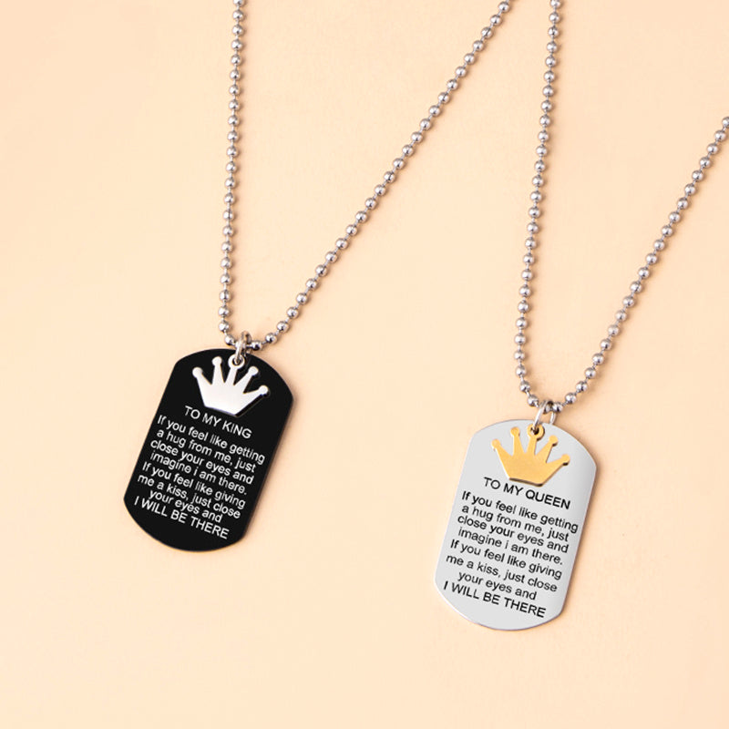 "Crown Charms Couple Necklace – To My King & Queen Inspirational Pendants in Stainless Steel"