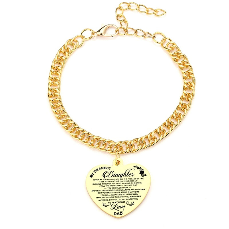 Gold Color To My Daughter Heart Pendant, Thick Chain Bracelets For Women