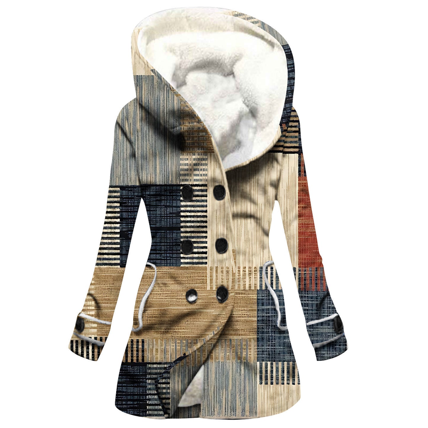 "Women's Winter Windbreaker – Thickened Imitation Lamb Stitching Floral Hooded Coat"