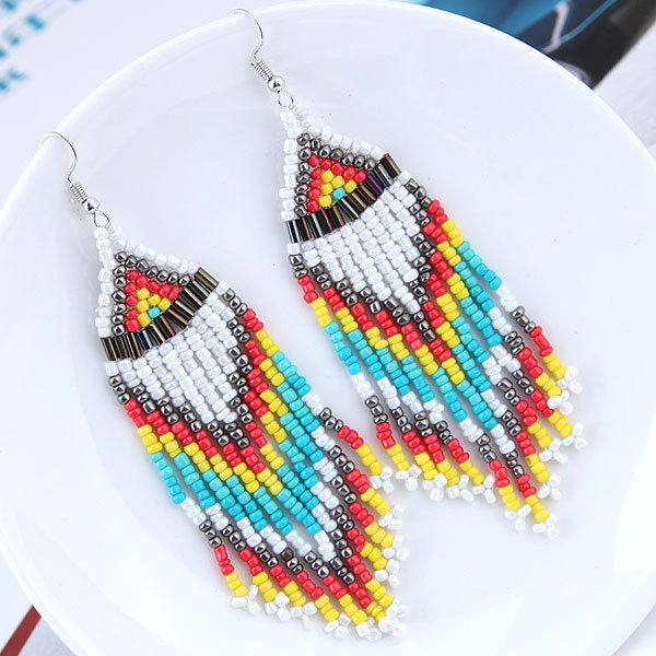 Long rice beads tassel earrings for women