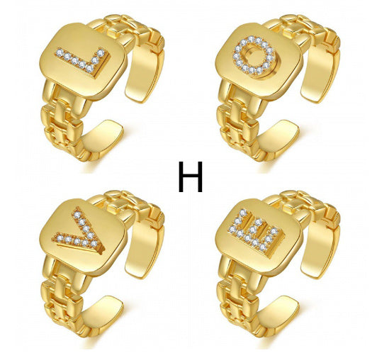 "Fashion Jewelry Letter Series Gold-Plated Zircon Strap Design Ring"