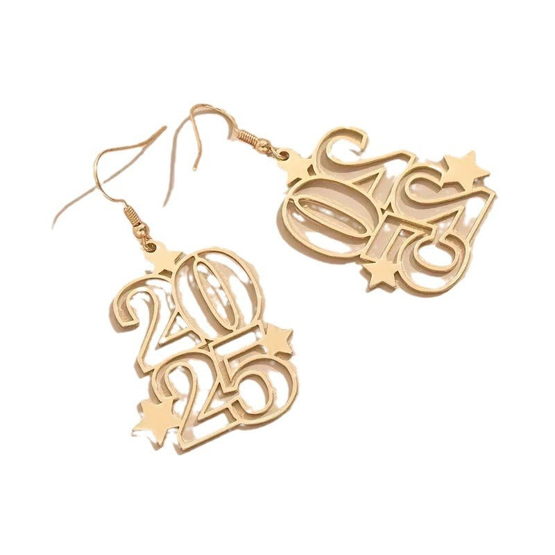 "New Creative Golden Number 2025 Dangle Earrings – Festive Fashion Jewelry for Women"