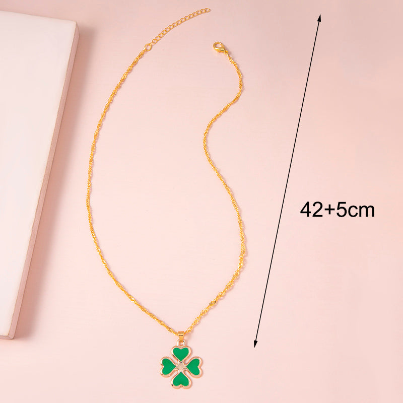 "Enamel Green Four-Heart Clover Necklace for Women – A Symbol of Luck and Elegance"