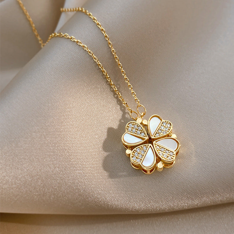 "Non-Fading Titanium Steel Dual-Wear Love Clover Necklace – Versatile and Durable Jewelry for Women"