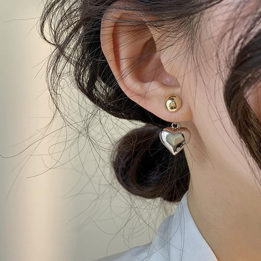 "Luxe Heartbeat – 3D Contrast Love Sterling Silver Studs"