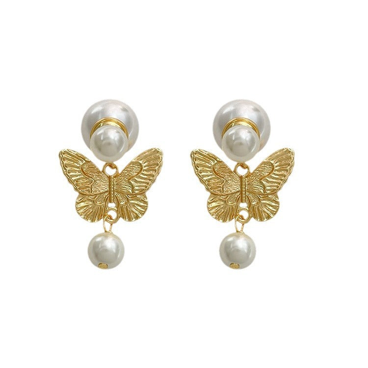 Butterfly Pearl Stud Earrings Vintage One Style For Dual-wear