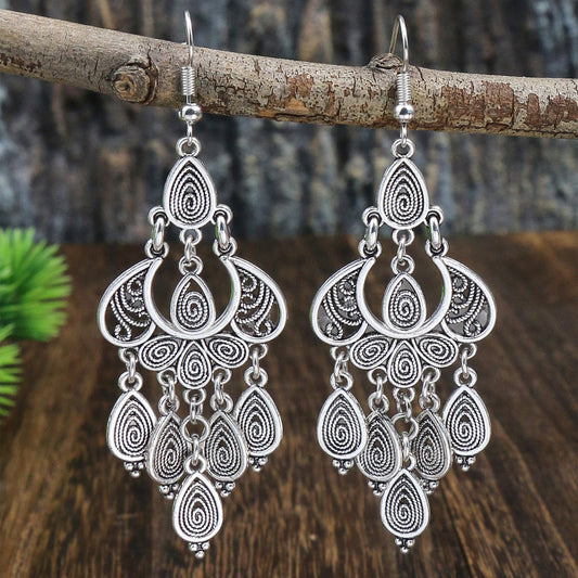"Peacock Whispers – Handmade Retro Ethnic Tassel Earrings"
