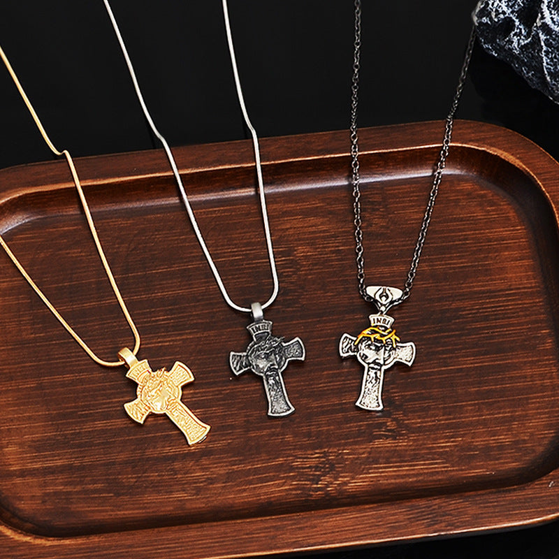 Retro Style Portrait Cross Necklace