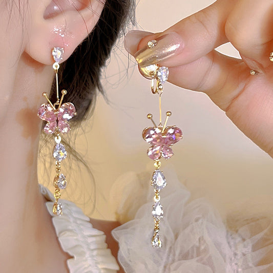 "Whispers of Sparkle – Diamond Butterfly Tassel Earrings"